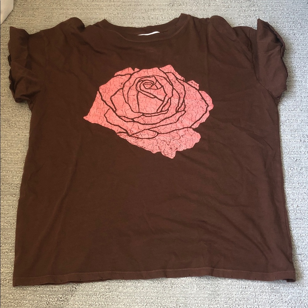 Girl Dangerous Brown Women's Short Sleeve Tee with Pink Rose Graphic